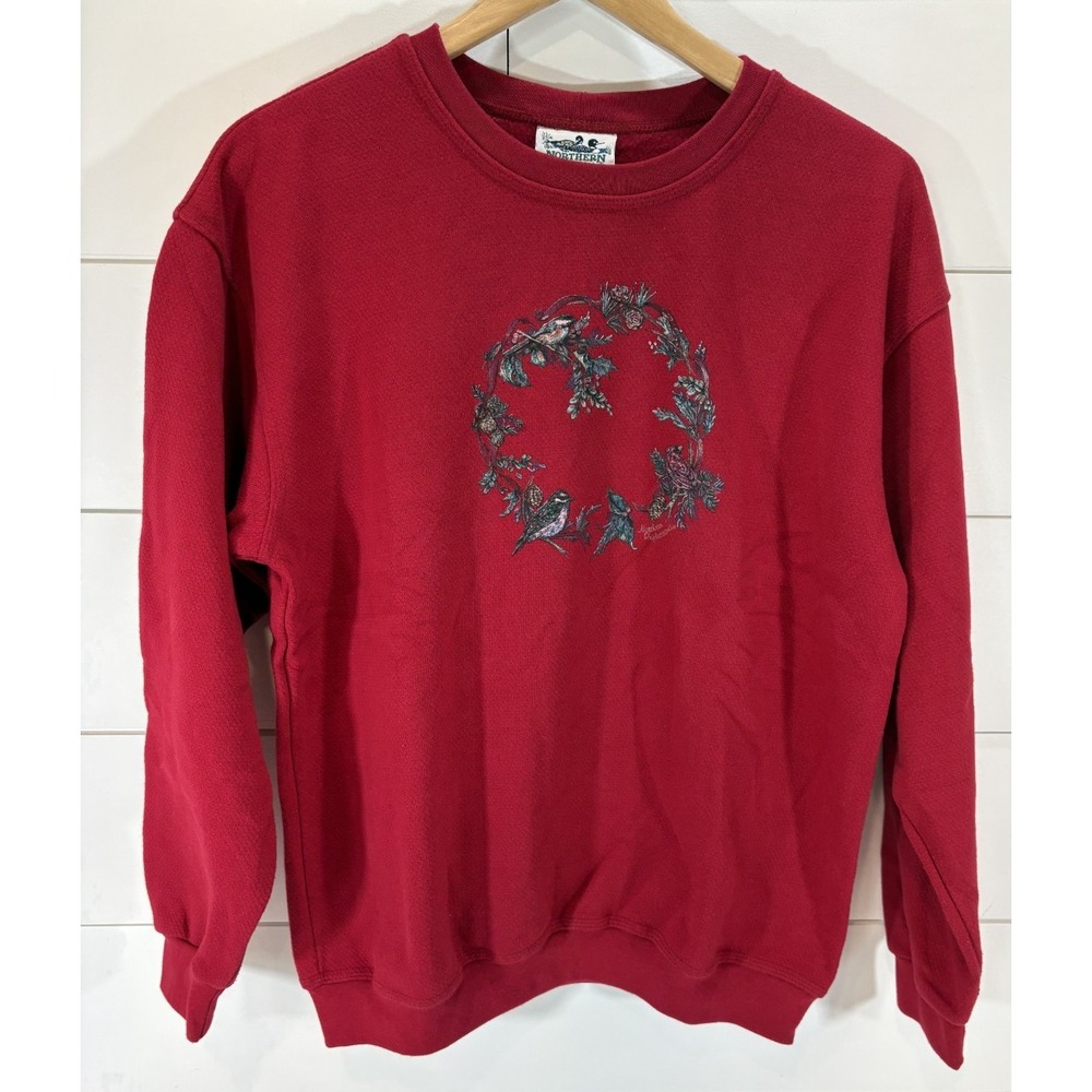 Vintage Northern Reflections Bird Wreath Red Sweatshirt Women's Size Medium M